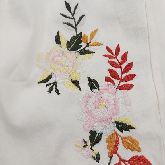 Umgee Wide Leg Crop Pants Womens Large White Floral Embroidered High Rise Cotton - Picture 6 of 10